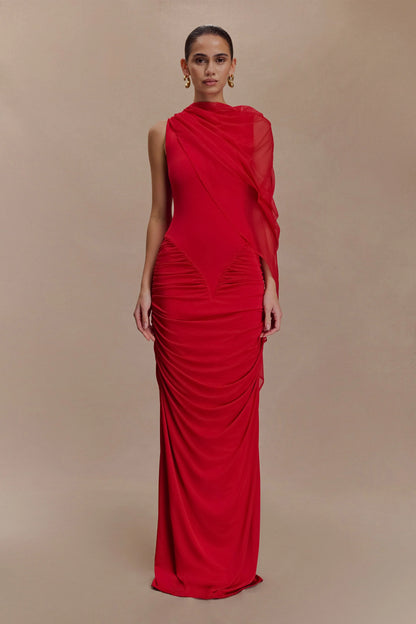 Amandine Ruched Slinky Maxi Dress Ruby