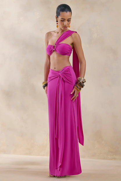Azura Hot Pink Wrap Maxi Skirt With Sash
