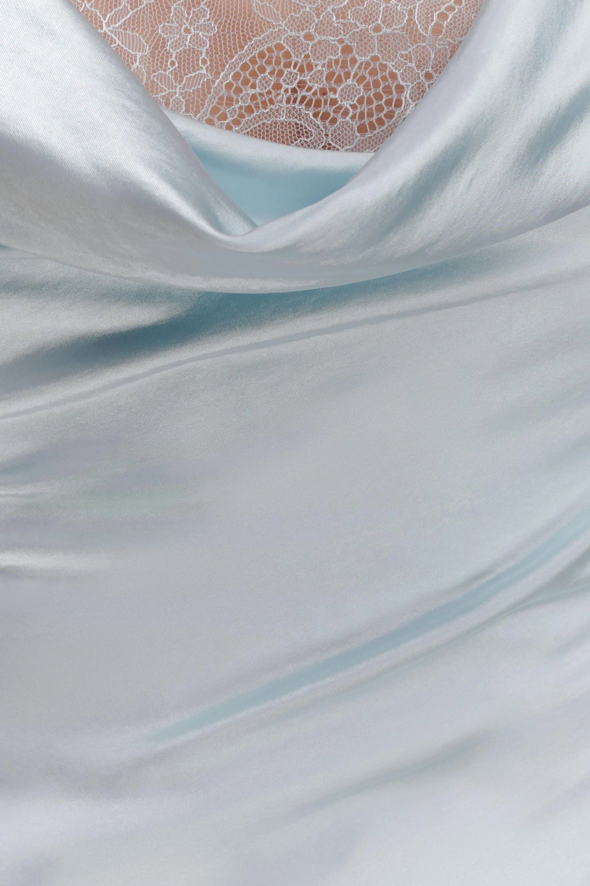 Ashley Cowl Neck Lace And Satin Maxi Dress Ice Blue