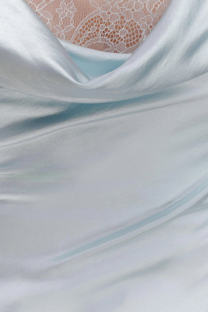 Ashley Cowl Neck Lace And Satin Maxi Dress Ice Blue