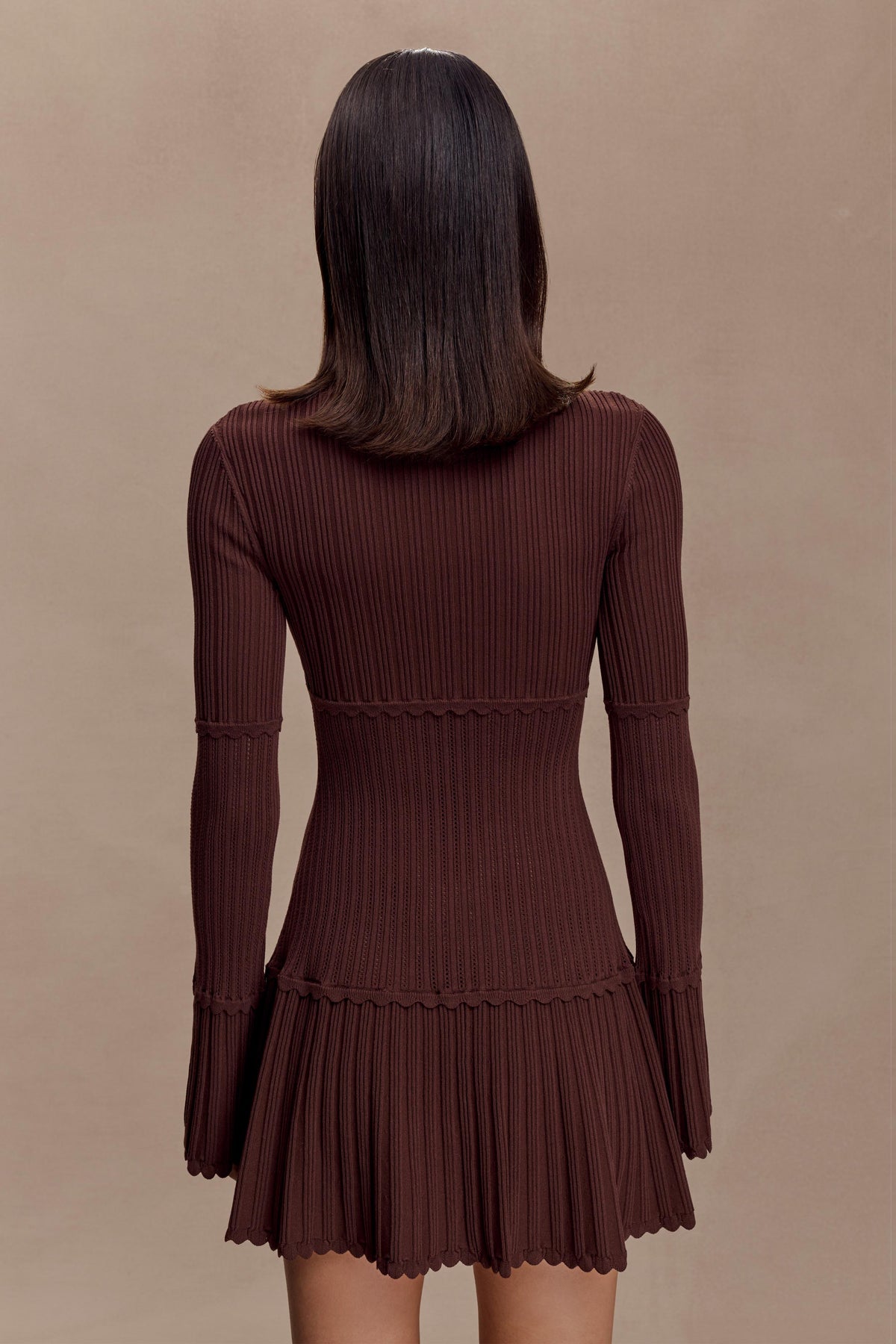 Adena Pointelle Knit Mini Dress Chocolate