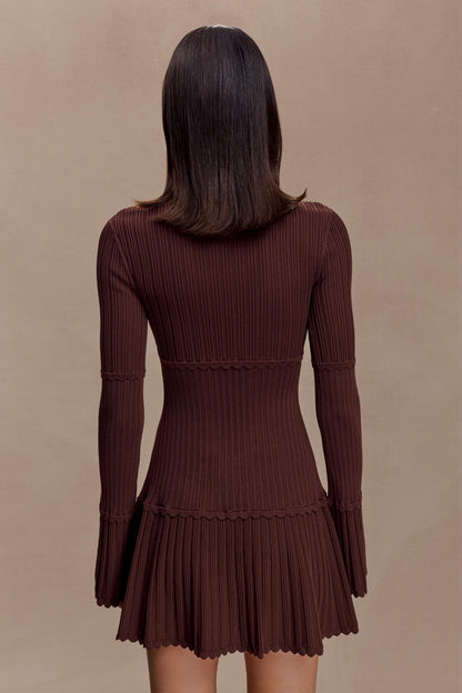 Adena Pointelle Knit Mini Dress Chocolate