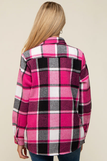 Pink Plaid Maternity Shirt Jacket