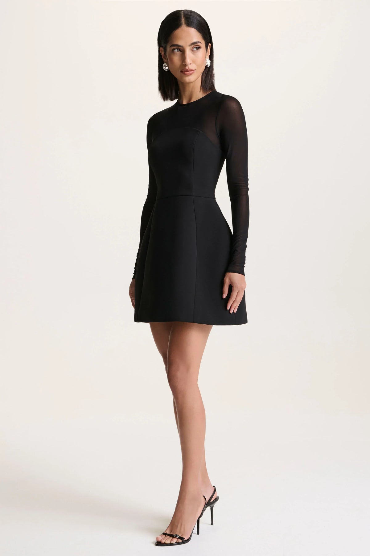 Aviana Black Mesh Crew Neck Mini Dress