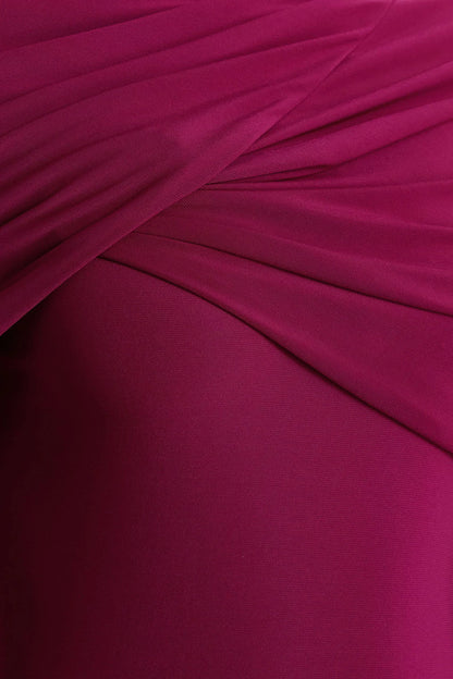Aneira Burgundy High Neck Maxi Dress With Cape Sleeves