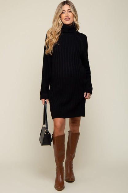 Black Turtleneck Maternity Sweater Dress