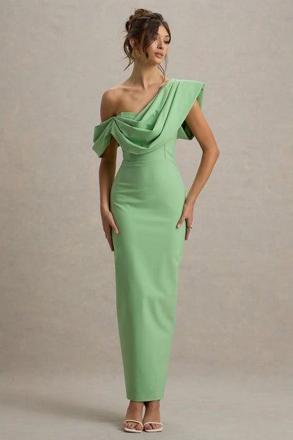 Angelina Green Draped Shoulder Maxi Dress