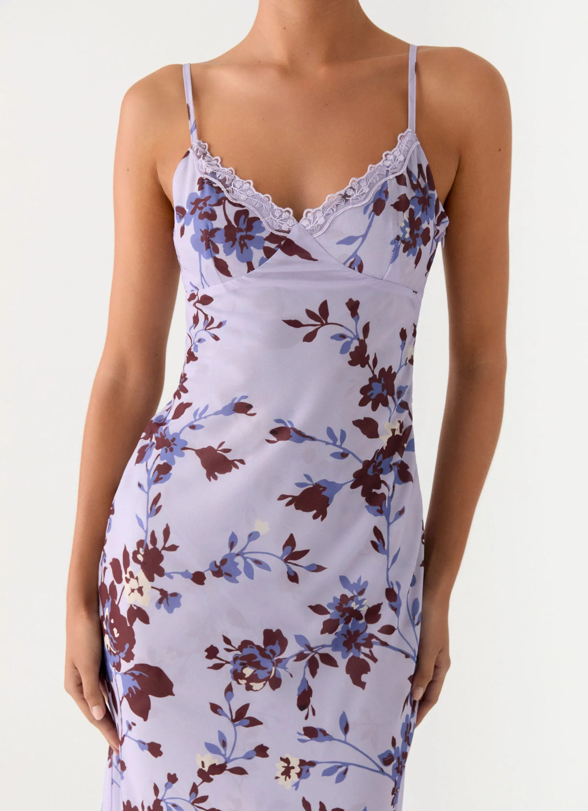 Bluma Lace Trim Midi Dress Antique Lilac Floral