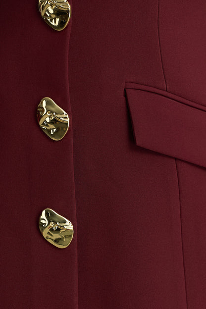 Belony Dark Plum Crew Neck Mini Dress With Button Detailing
