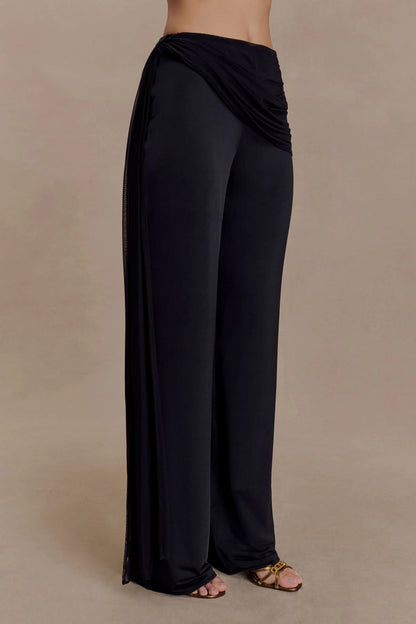 Aspyn Slinky Gathered Wide Leg Pants Black