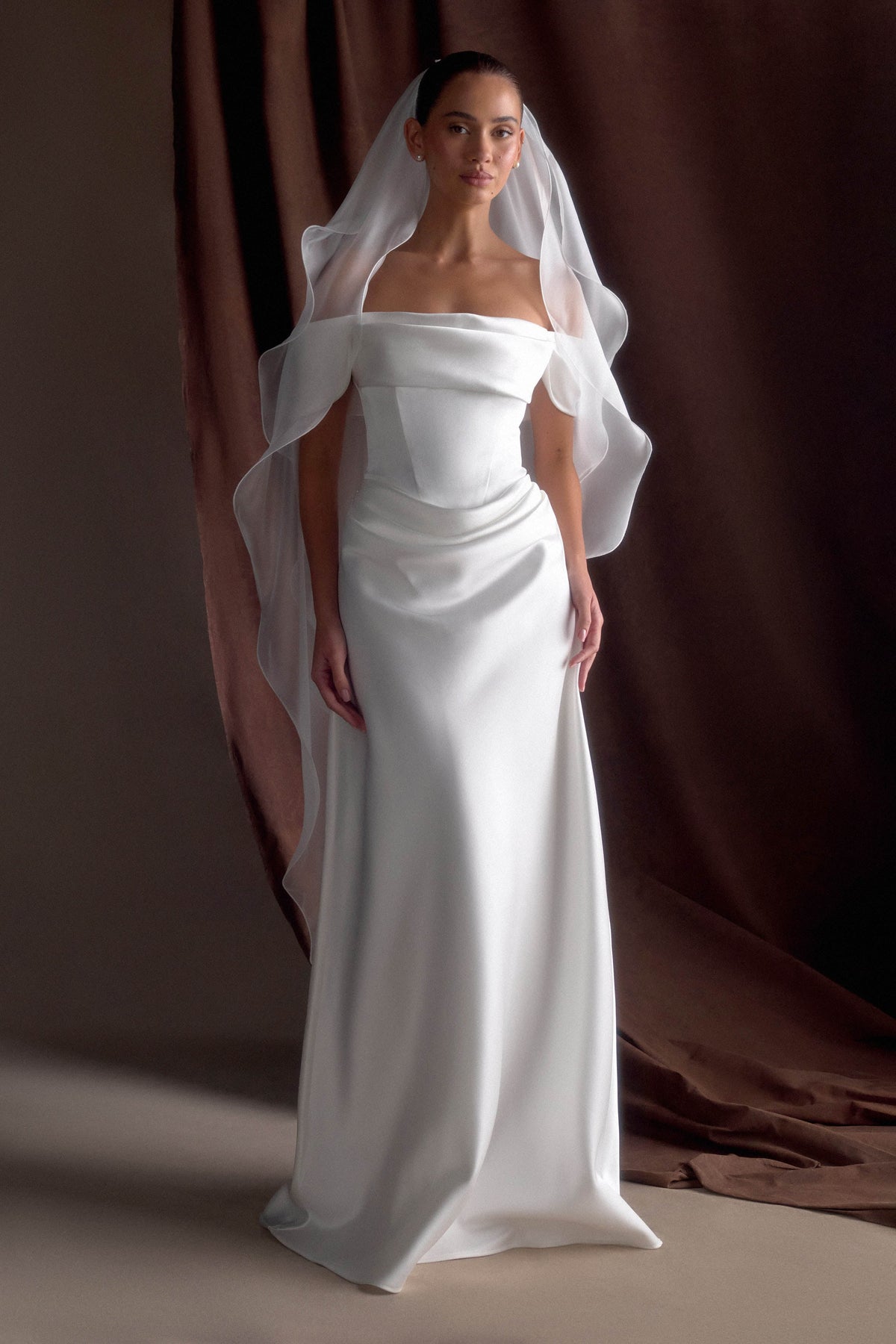 Asteria Draped Chiffon Veil Ivory