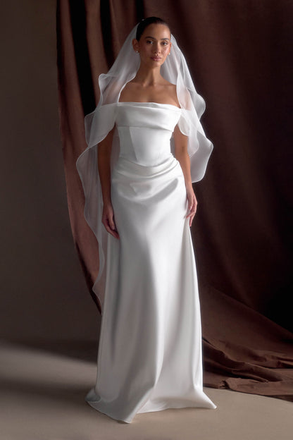 Asteria Draped Chiffon Veil Ivory