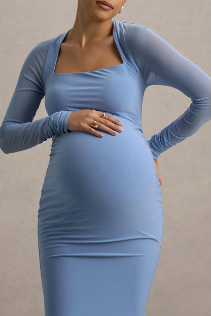 Abeam Powder Blue Maternity Maxi Dress With Sheer Sleeves