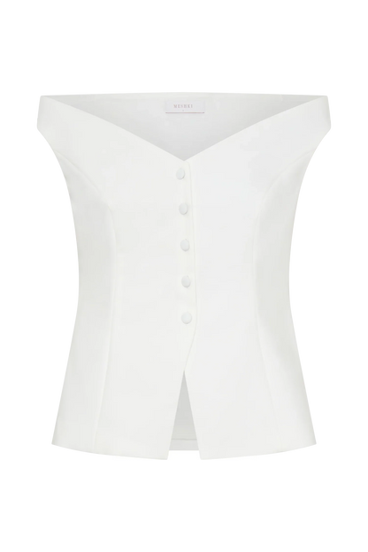 Billie Off Shoulder Sleeveless Button Top White