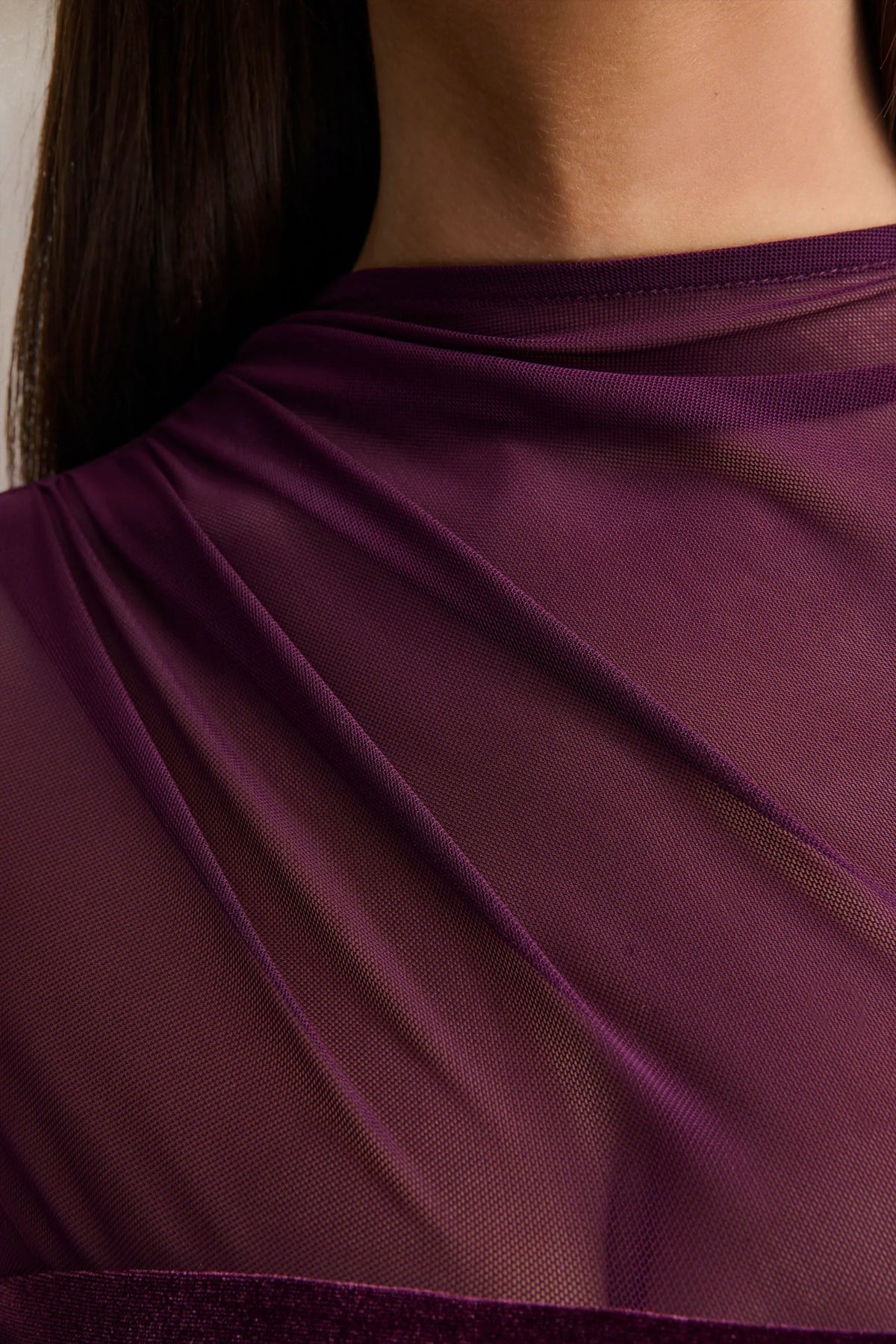 Cambria Plum Velvet High Neck Maxi Dress With Draped Detailing