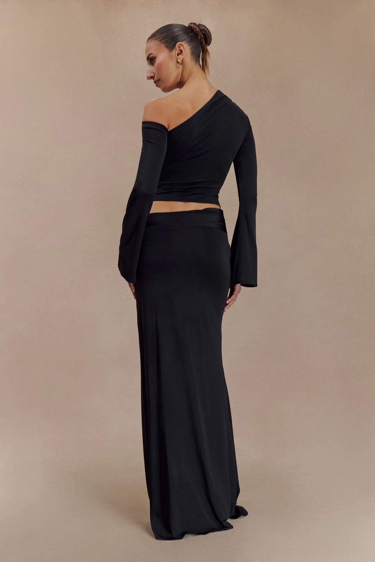 Ainsley Asymmetrical Maxi Skirt With Floral Hardware Black