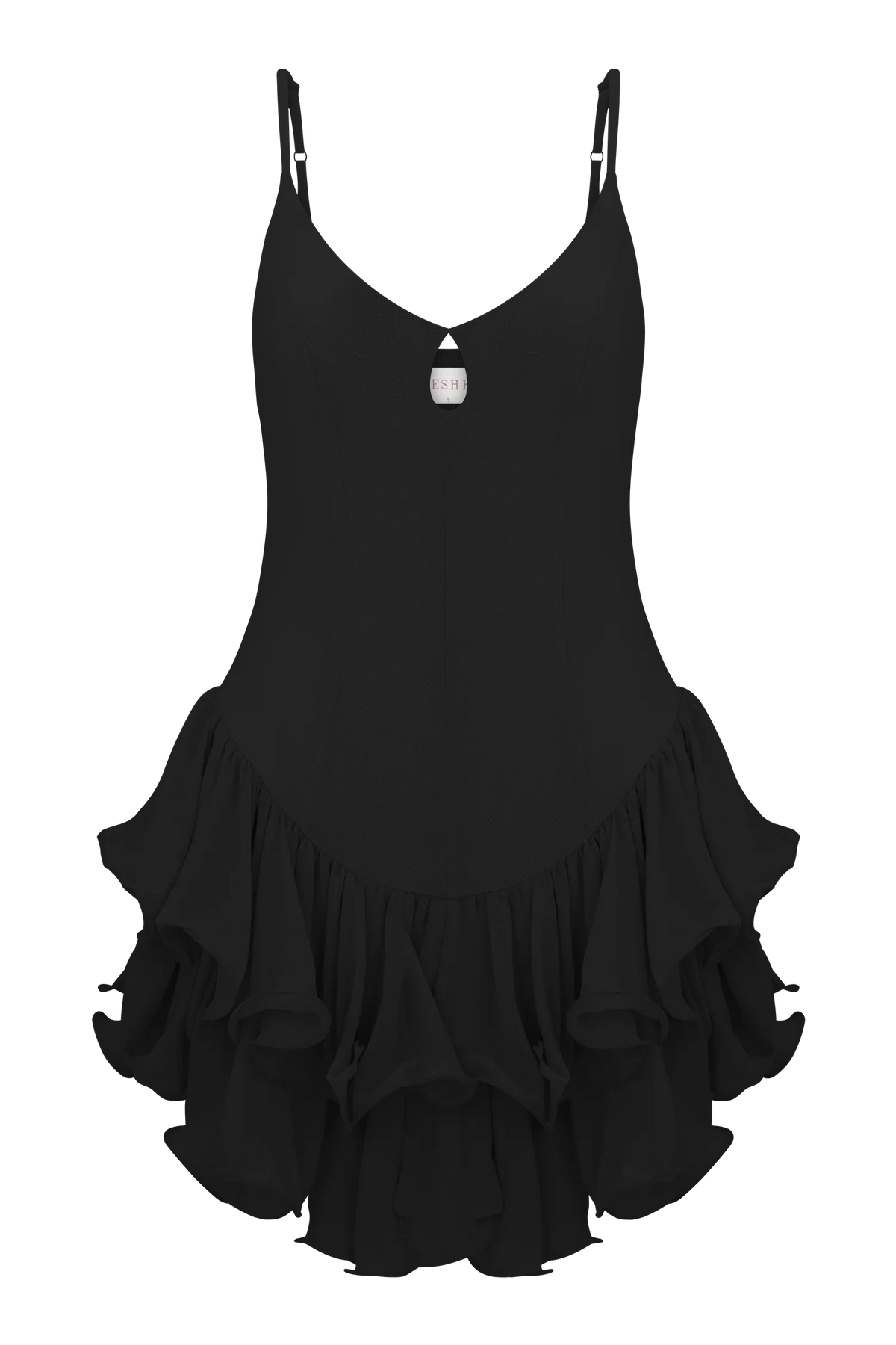 Calantha Ruffle Mesh Mini Dress Black