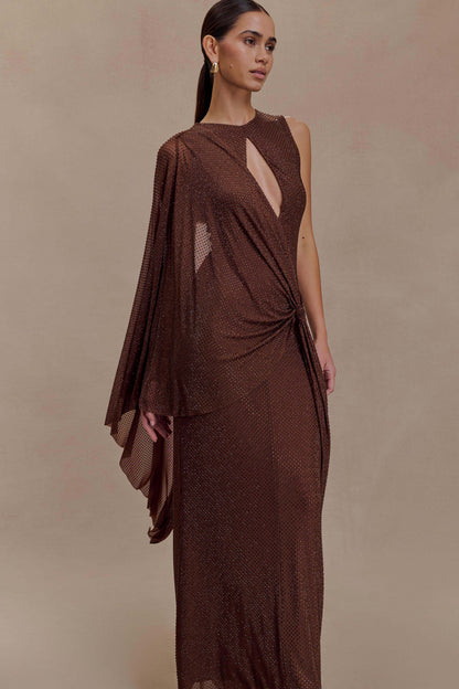 Bakari Diamante Cape Maxi Dress Chocolate