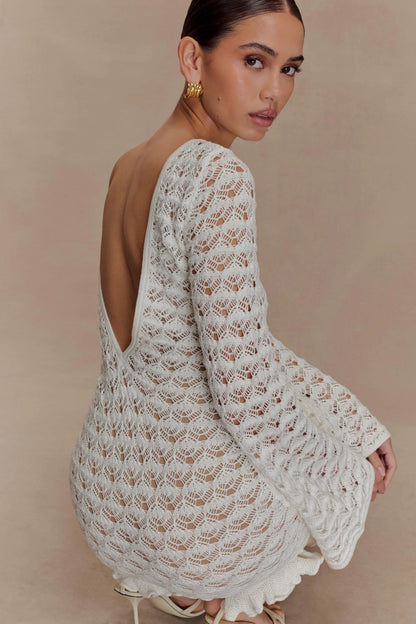 Aileen Ruffle Crochet Mini Dress Ivory