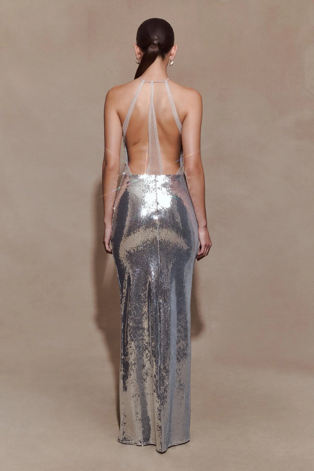 Baldwin Sequin Cut Out Maxi Dress Silver