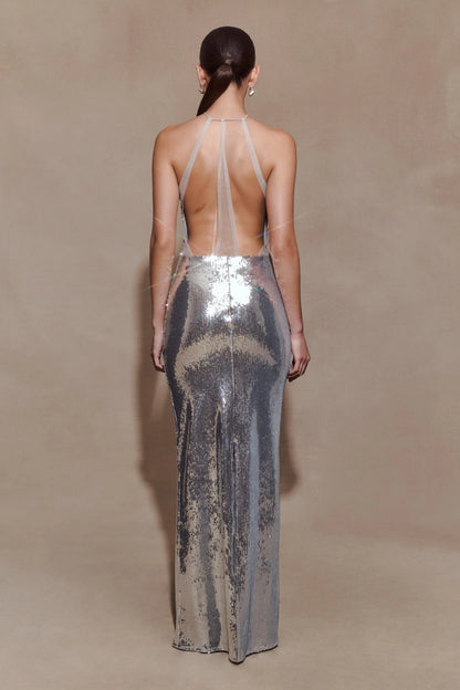 Baldwin Sequin Cut Out Maxi Dress Silver