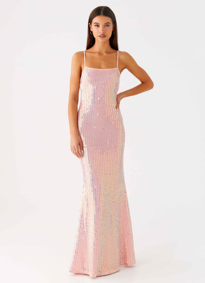 Attitude Knit Sequin Maxi Dress Iridescent Pink