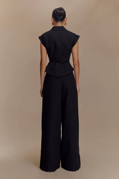 Andina Shortsleeve Linen Top Black