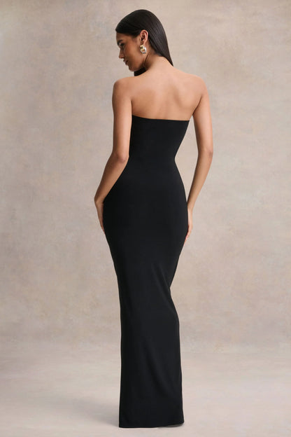Beverly Black Bandeau Maxi Dress With Gathered Detailing