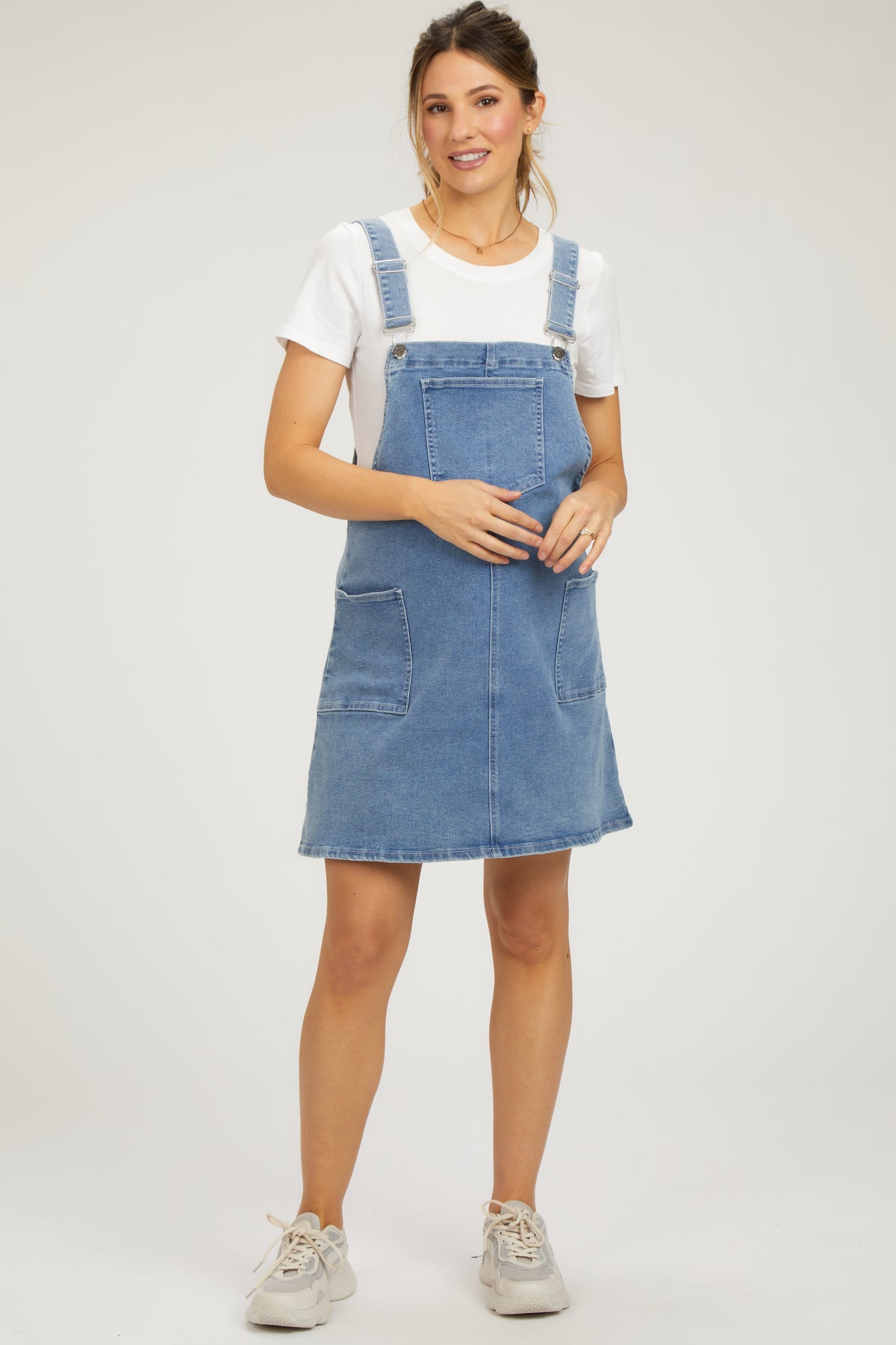 Navy Denim Maternity Overall Dress