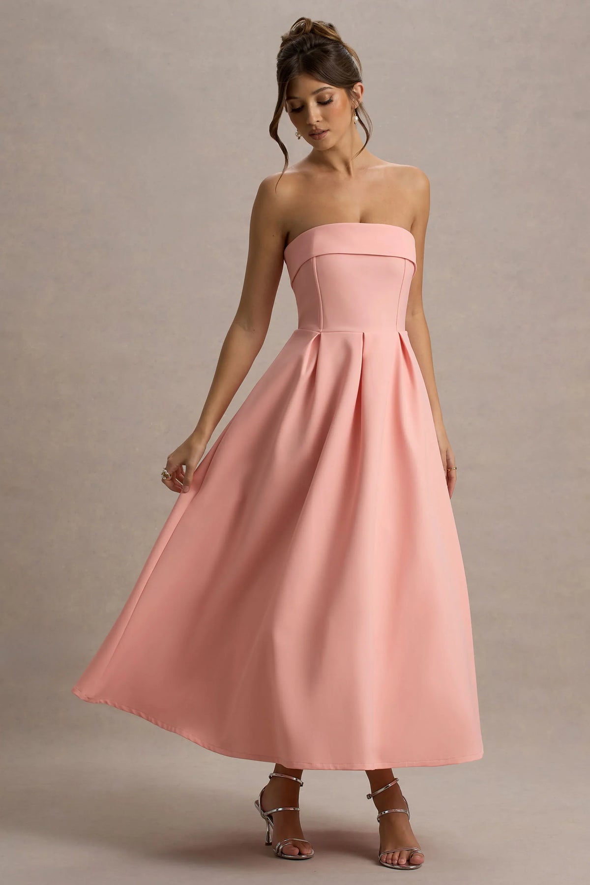 Annalise Pink Bandeau Skater Midi Dress