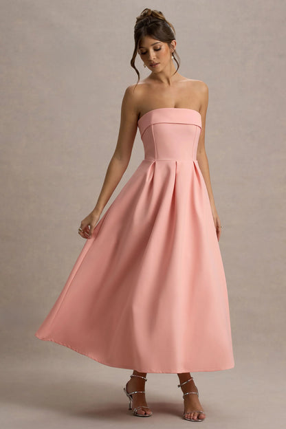 Annalise Pink Bandeau Skater Midi Dress