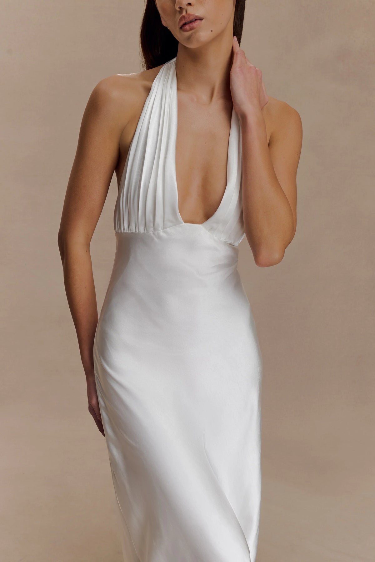Alice Satin Halter Maxi Dress White