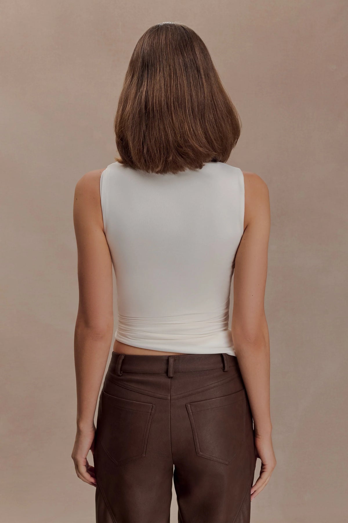 Amia Slinky Sleeveless Top With Hardware Ivory