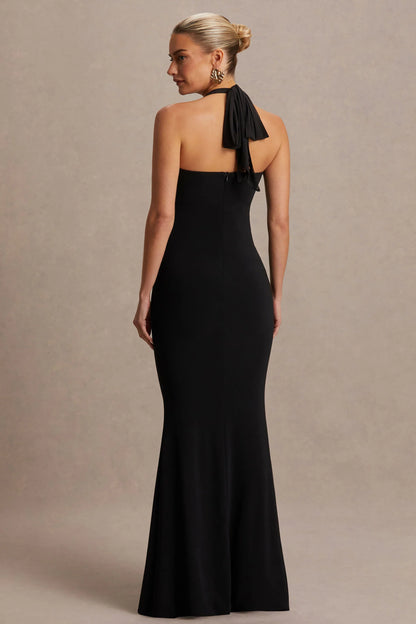 Avielle Black Halter Neck Maternity Maxi Dress
