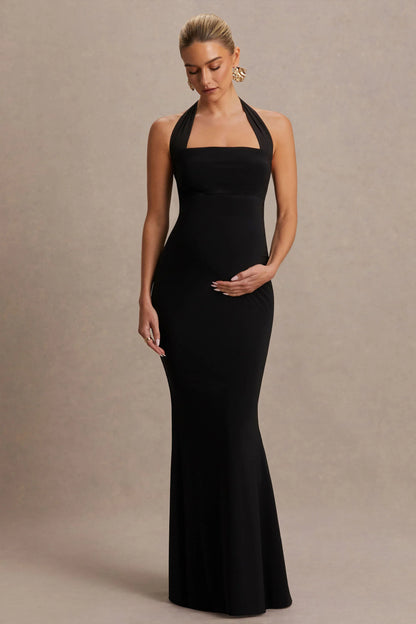 Avielle Black Halter Neck Maternity Maxi Dress