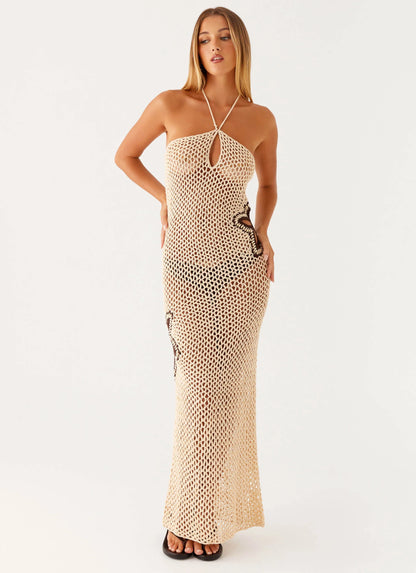 Aster Crochet Maxi Dress Pastel Yellow