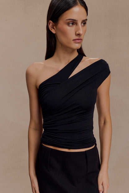 Anna One Shoulder Modal Top Black