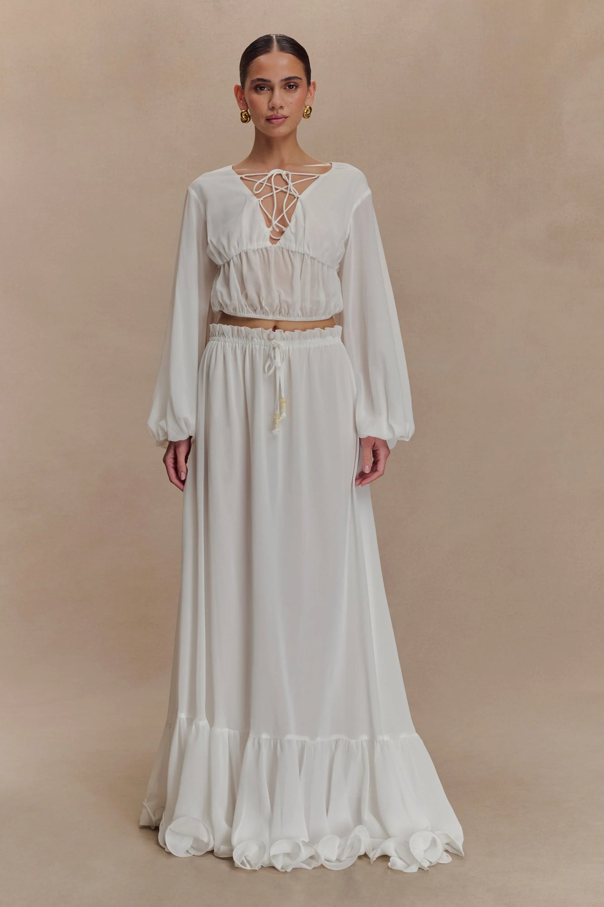Carlie Chiffon Cross Tie Top Ivory