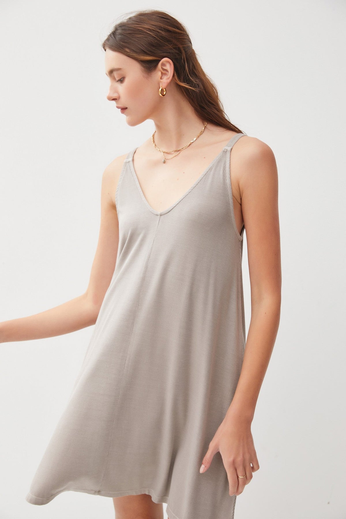 Taupe Ribbed Sleeveless Front Seam Maternity Dress