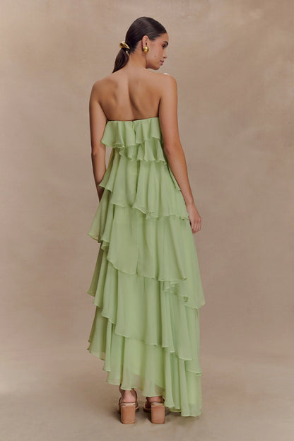 Alexa Ruffle Chiffon Maxi Dress Pastel Lime