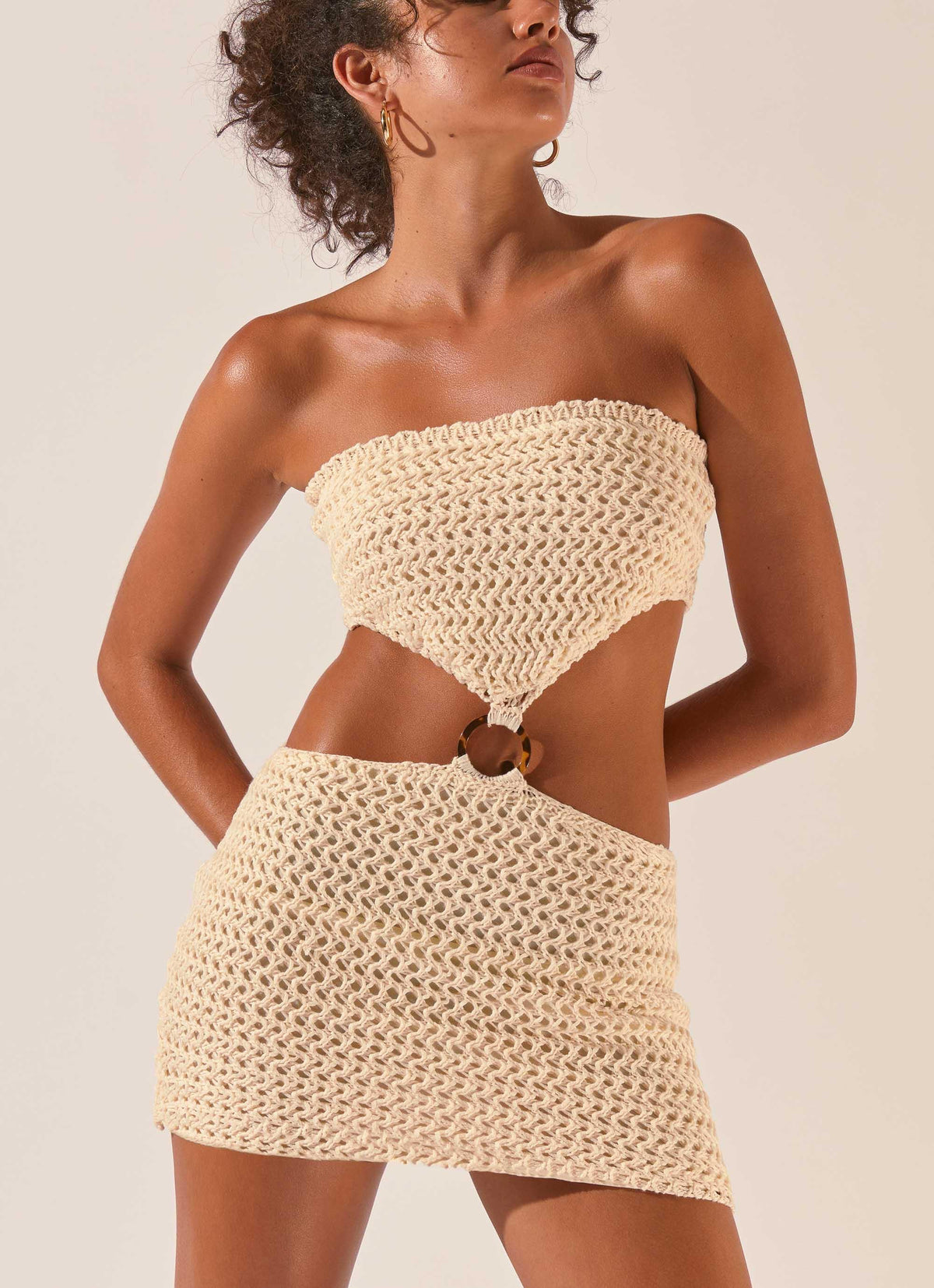 Balmy Nights Crochet Mini Dress Seashell
