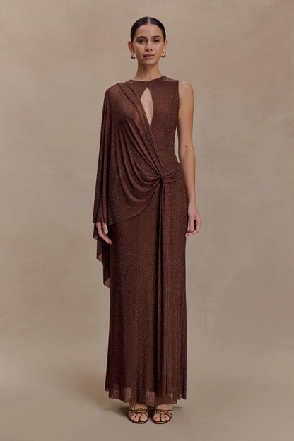 Bakari Diamante Cape Maxi Dress Chocolate
