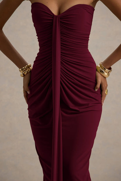 Ali Burgundy Sweetheart Ruched Wrap Maxi Dress