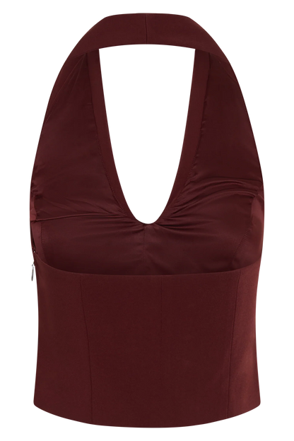 Calla Collared Sleeveless Halter Top Merlot