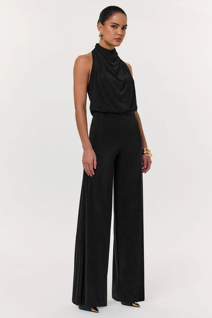Asha Black High Neck Jumpsuit With Ruched Detail