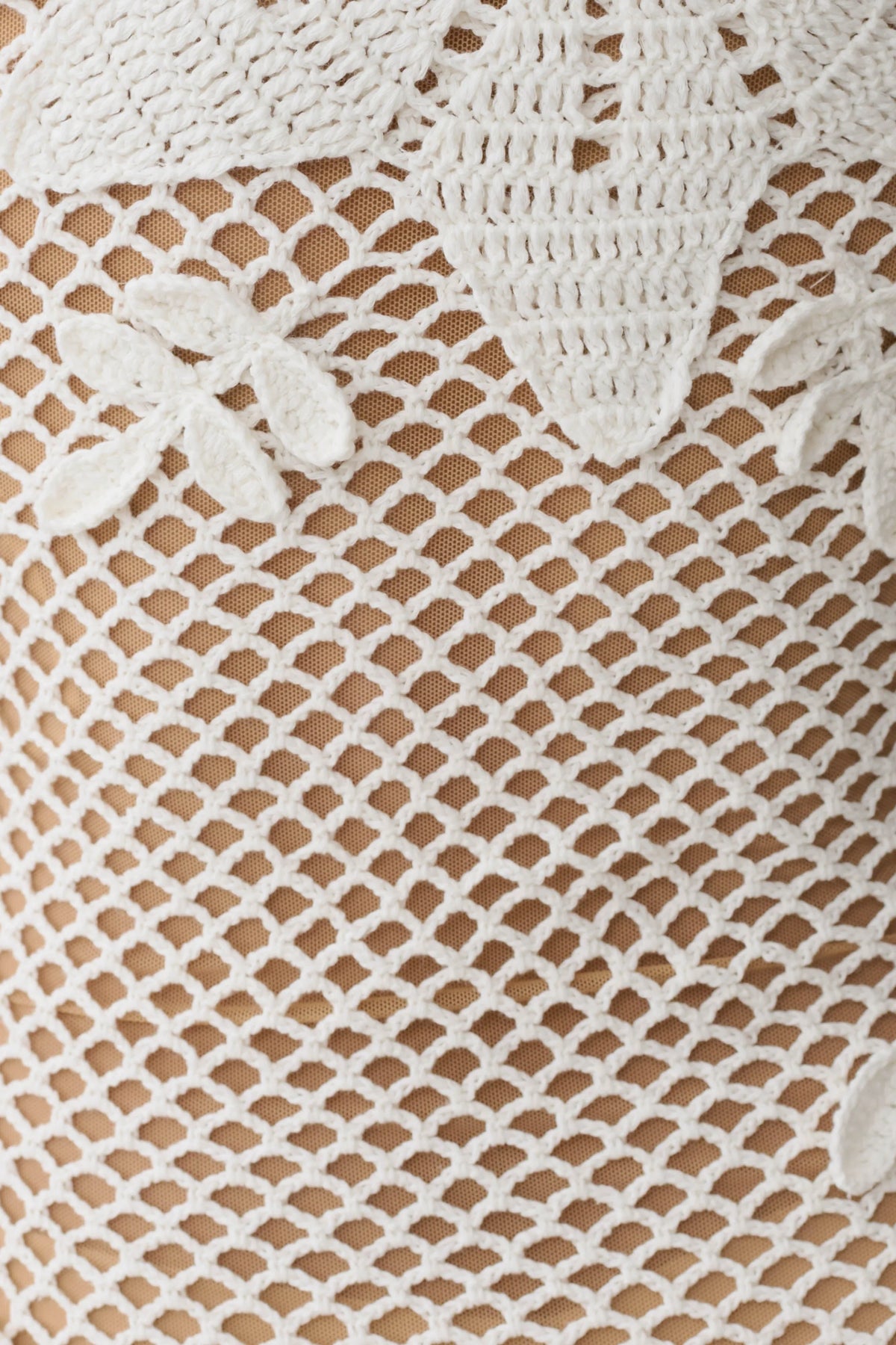 Barker Hand Crochet Knit Mini Dress White