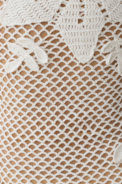 Barker Hand Crochet Knit Mini Dress White