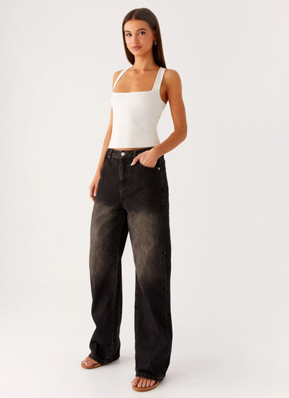 Back Again Straight Leg Denim Jeans Acid Charcoal