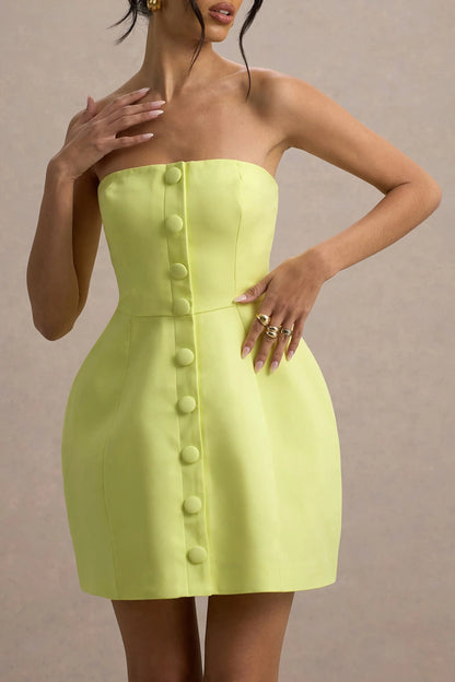 Anniston Lemon Bandeau Tailored Button Mini Dress