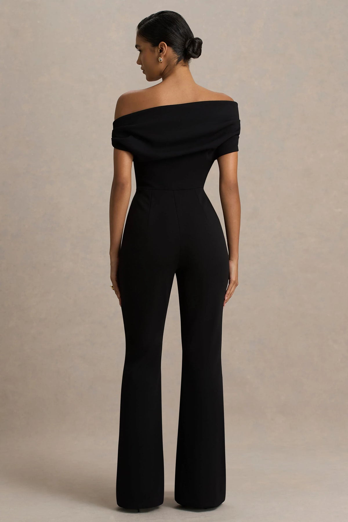 Alexandra Black Asymmetric Neck Draped Jumpsuit